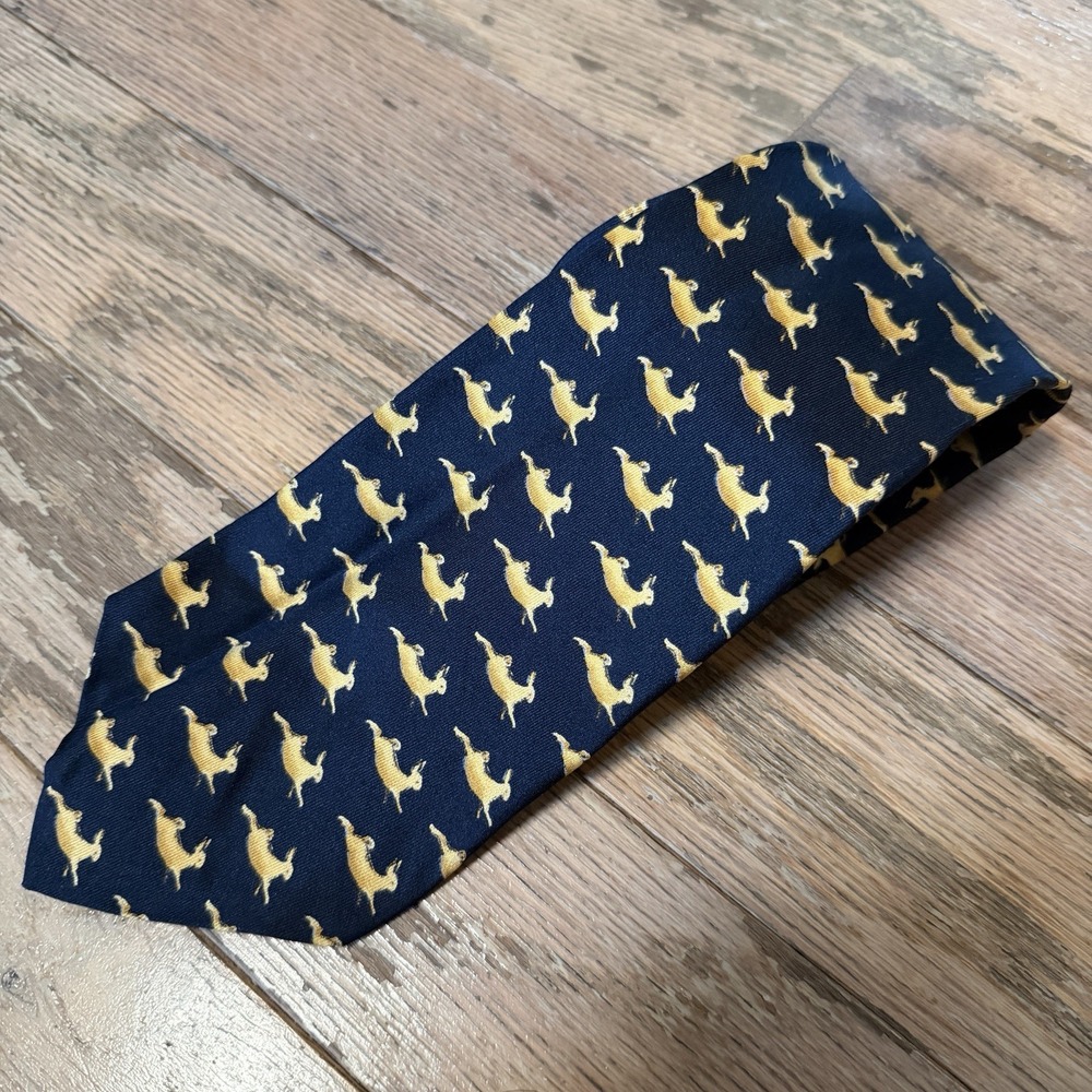 Ermenegildo Zegna Mens Tie Blue Rabbit Turtle 100% Silk Necktie Made In Italy